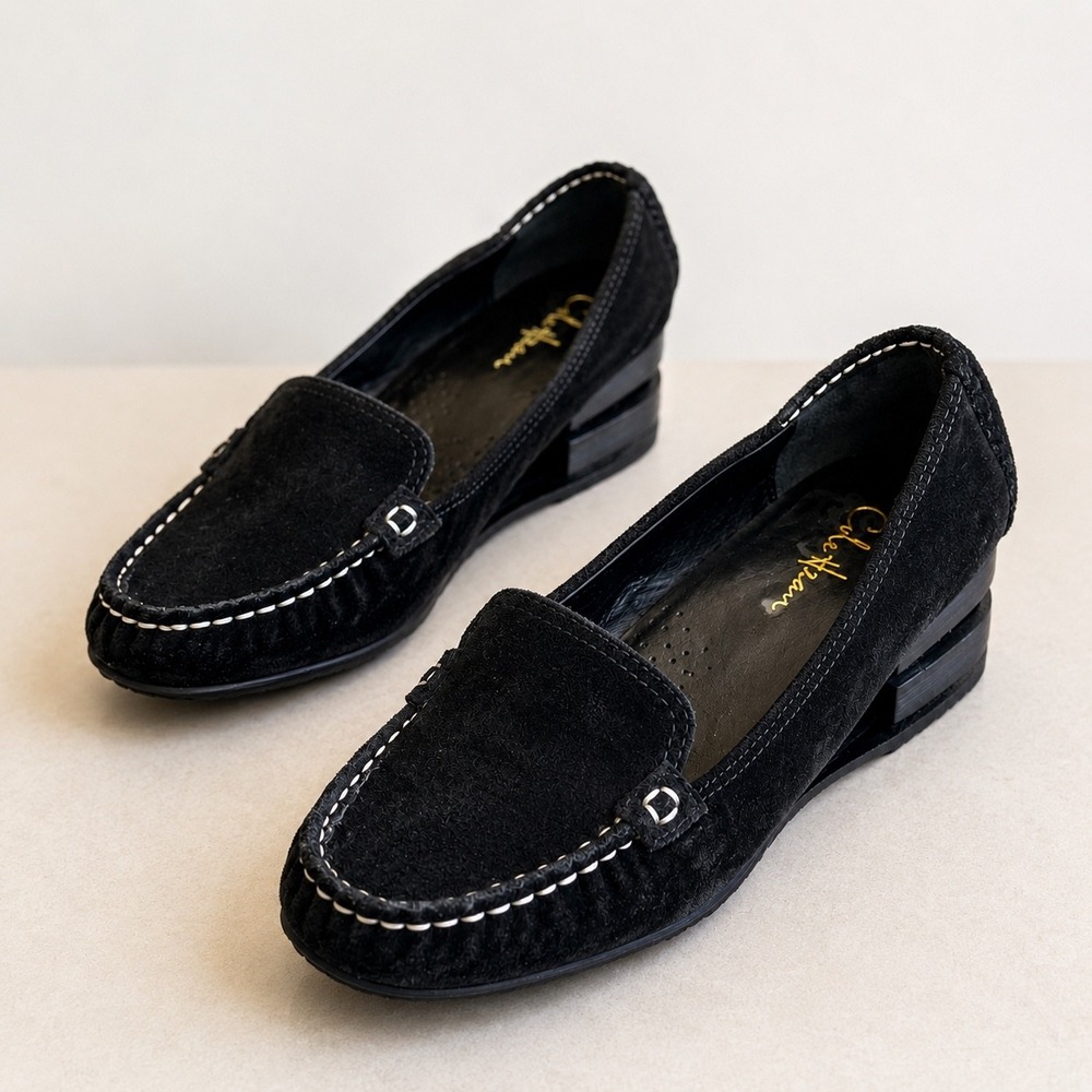 Cole Haan Nike Air Black Suede Leather Loafers Moc Toe Comfort Shoes 6 Wide Y2K